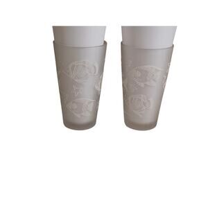 Pair Culver Frosted Highball Collins Iced Tea Glass Fish Ocean Sea 14 oz